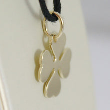 Load image into Gallery viewer, 18K YELLOW GOLD PENDANT CHARM 18 MM, FLAT LUCKY FOUR LEAF CLOVER, MADE IN ITALY