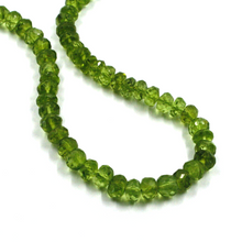 Load image into Gallery viewer, 18k yellow gold necklace 16" with 5mm green natural peridot faceted ovals