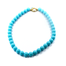 Load image into Gallery viewer, 18k yellow gold necklace 20", 8mm reconstructed turquoise round beads spheres