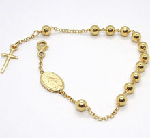 Cargar imagen en el visor de la galería, PULSERA ROSARIO ORO AMARILLO 18K, ESFERAS 5MM, CRUZ Y MEDALLA MILAGROSA