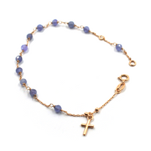 Cargar imagen en el visor de la galería, Pulsera Rosario de 7,1" en oro rosa de 18k con tanzanita facetada de 3 mm y Cruz