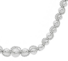 Load image into Gallery viewer, 18k white gold bracelet 7.5" diamond cut 3-8mm spheres with double balls frame