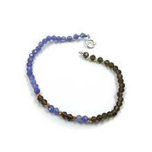 Cargar imagen en el visor de la galería, Pulsera de oro blanco rosa de 18 quilates de 18,1 cm con tanzanita azul de 3,5 mm y cuarzo ahumado.