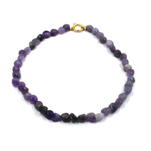 Load image into Gallery viewer, 18k yellow gold necklace 15" with 8mm natural purple amethyst nuggets