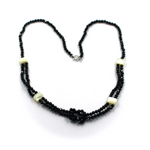 Load image into Gallery viewer, 18k white gold 17" multi wires knot necklace with black spinel, mother of pearl