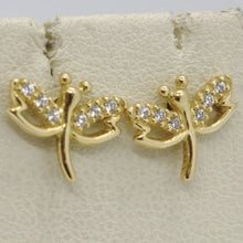 Load image into Gallery viewer, SOLID 18K YELLOW GOLD EARRINGS DRAGONFLY & ZIRCONIA DIAMETER 10 MM