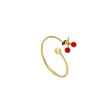 Load image into Gallery viewer, 18k yellow gold girl kids ring with small enamel 5mm red cherry