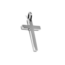 Load image into Gallery viewer, SOLID 18K WHITE GOLD SMALL CROSS 18mm, SQUARED, SMOOTH, 2mm THICK MADE IN ITALY