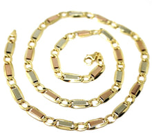 Load image into Gallery viewer, 18K YELLOW WHITE ROSE GOLD CHAIN 6 MM, 24" SQUARE FLAT ALTERNATE GOURMETTE LINKS
