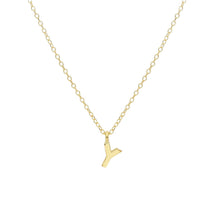 Load image into Gallery viewer, 18k yellow gold rolo thin 16" necklace with small 5mm letter initial Y