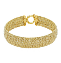 Load image into Gallery viewer, 18k yellow gold multi-strand 6 spiga wheat wires braided bracelet 13mm wide 7.5"