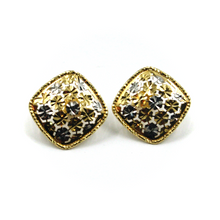 Load image into Gallery viewer, 18k yellow white gold stud 15mm square earrings with finely worked frame