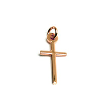 Load image into Gallery viewer, SOLID 18K ROSE GOLD MINI CROSS 18mm, ROUNDED, SMOOTH, TUBE 1mm, MADE IN ITALY