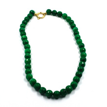 Load image into Gallery viewer, 18k yellow gold necklace 16" with 8mm green natural jade beads spheres balls