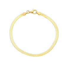 Cargar imagen en el visor de la galería, Pulsera de oro amarillo de 18 quilates con espiga de serpiente plana de 4 mm, 18 cm de largo y 18,1 cm de ancho.