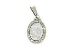 Load image into Gallery viewer, SOLID 18K WHITE GOLD ZIRCONIA MIRACULOUS MEDAL VIRGIN MARY MADONNA