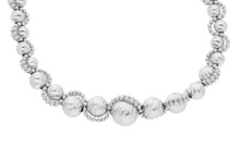Charger l'image dans la galerie, Collier en or blanc 18 carats, 18 pouces, sphères de 3 à 8 mm taillées en diamant avec monture à double boules