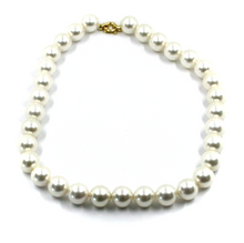 Load image into Gallery viewer, 18k yellow gold 24" necklace big 10.5mm perfect synthetic white pearls spheres