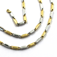 Load image into Gallery viewer, 18k yellow white gold chain oval triangular 2.2x7mm rounded tubes links 60cm 24"