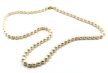 Load image into Gallery viewer, 18k yellow gold 24" necklace with 7mm perfect synthetic champagne round pearls