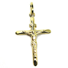 Load image into Gallery viewer, 18K YELLOW GOLD JESUS CROSS PENDANT, SLAB, 1.26 INCHES, 3.2 CM
