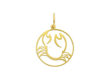 Load image into Gallery viewer, 18k yellow gold zodiac sign round small 15mm flat pendant, zodiacal, cancer