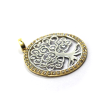Load image into Gallery viewer, 18k yellow white gold tree of life round pendant diameter 25mm, zirconia frame