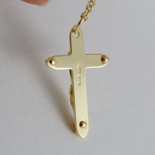 Load image into Gallery viewer, 18K YELLOW GOLD ROSARY NECKLACE MIRACULOUS MARY MEDAL & JESUS CROSS ITALY MADE