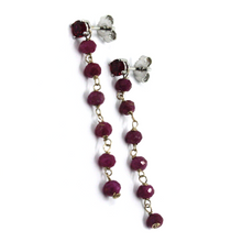 Load image into Gallery viewer, 18k white gold 4.2cm long earrings with 3.5mm rubies and 4mm red zirconia