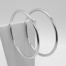 Load image into Gallery viewer, 18K WHITE GOLD ROUND CIRCLE EARRINGS DIAMETER 50 MM, WIDTH 3 MM, MADE IN ITALY