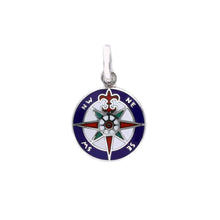 Load image into Gallery viewer, 18k white gold red blue green enamel round pendant, diameter 15mm compass medal