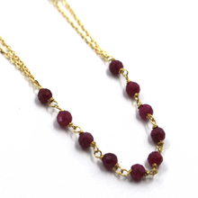 Load image into Gallery viewer, 18k yellow gold Rosary 22" necklace, 3mm faceted red ruby Cross Miraculous medal