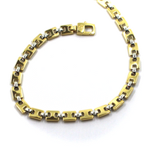 Load image into Gallery viewer, solid 18k yellow white gold bracelet square cubes ovals alternate flat 5.7mm