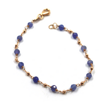 Load image into Gallery viewer, 18k rose gold thin 6.1" bracelet with 3mm faceted tanzanite and 1.5mm sphere