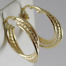 Load image into Gallery viewer, 18K YELLOW GOLD TWISTED EARRINGS WORKED & BRIGHT CIRCLE HOOP 23 MM MADE IN ITALY