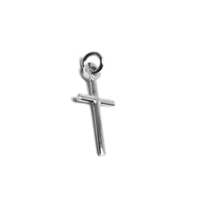 Load image into Gallery viewer, SOLID 18K WHITE GOLD MINI CROSS 18mm, ROUNDED, SMOOTH, TUBE 1mm, MADE IN ITALY