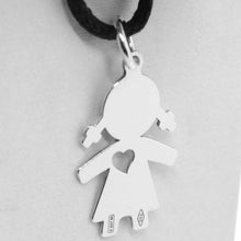 Charger l'image dans la galerie, PENDENTIF LUSTRÉ EN OR BLANC 18 CARATS AVEC BÉBÉ FILLE AVEC COEUR PERFORÉ FABRIQUÉ EN ITALIE