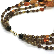 Load image into Gallery viewer, 18K YELLOW GOLD FOUR WIRES NECKLACE DROP PEARLS, ORANGE AMBER, AGATE, 45cm 18"