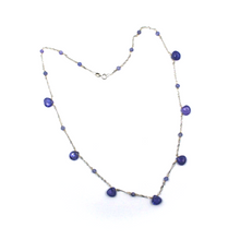 Load image into Gallery viewer, 18k white gold 16" Singapore necklace with faceted 7mm natural tanzanite drops