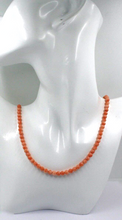 Load image into Gallery viewer, 18k yellow gold necklace 20" with 5mm rose pink bamboo coral round beads spheres