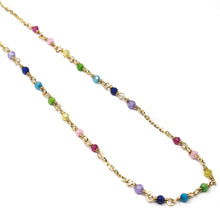 Load image into Gallery viewer, 18K YELLOW GOLD NECKLACE, MULTI COLOR FACETED CUBIC ZIRCONIA, ROLO, 18"