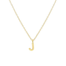 Load image into Gallery viewer, 18k yellow gold rolo thin 16" necklace with small 5mm letter initial J