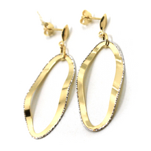 Load image into Gallery viewer, 18k yellow white gold long 53mm earrings with worked ondulate big ovals