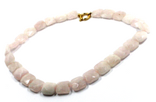 Load image into Gallery viewer, 18k yellow gold necklace 16" with 13mm natural square faceted rose pink quartz