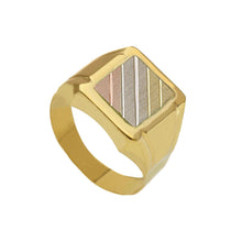 Load image into Gallery viewer, 18k yellow white rose gold band signet man chevalier ring 13mm central square
