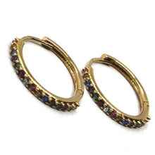 Cargar imagen en el visor de la galería, PENDIENTES DE ARO EN ORO ROSA DE 18 QUILATES, CIRCONITAS MULTICOLOR, 20 mm, 0,8 pulgadas