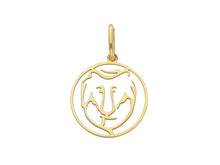 Load image into Gallery viewer, 18k yellow gold zodiac sign round small 15mm flat pendant, zodiacal, leo