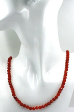 Load image into Gallery viewer, 18k yellow gold necklace 20", red jade round faceted 6mm beads spheres balls