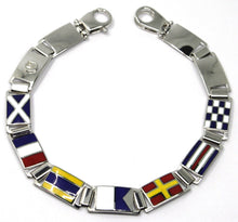 Load image into Gallery viewer, SOLID 18K WHITE GOLD BRACELET BIG ENAMEL NAUTICAL 8mm FLAGS, 8.5", MADE IN ITALY