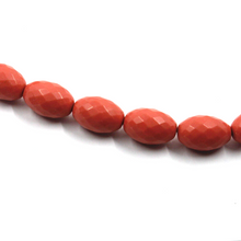 Load image into Gallery viewer, 18k yellow gold necklace 16" with red/salmon recontructed coral 15mm oval beads